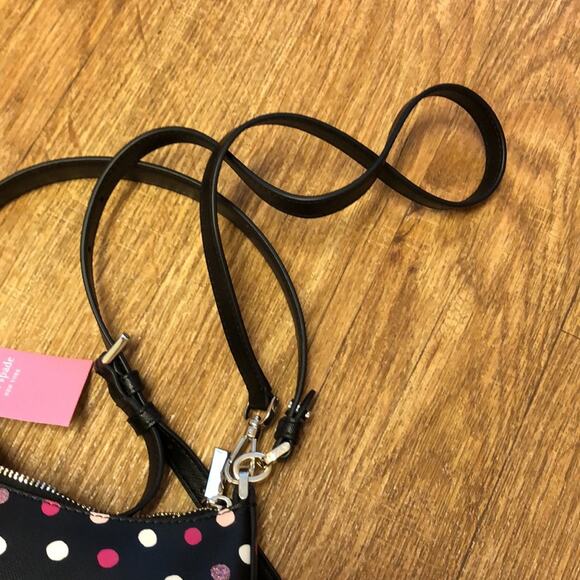 Kate Spade Staci Black Crossbody Bag Purse with Pink and White Polka Dots - Picture 8 of 10